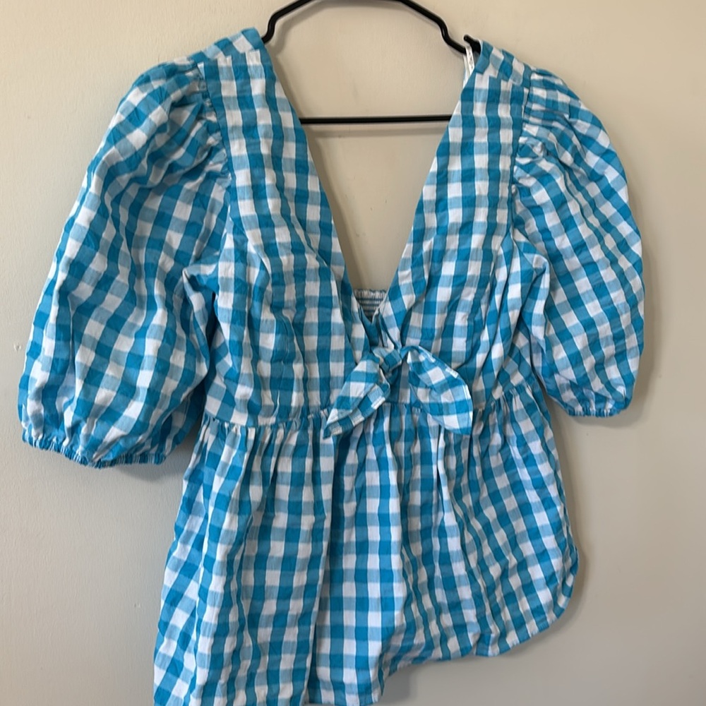 Lilly Pulitzer Sarafina Short Sleeve Turquoise Oasis Crinkle Gingham Size 14 NWT - Picture 3 of 8